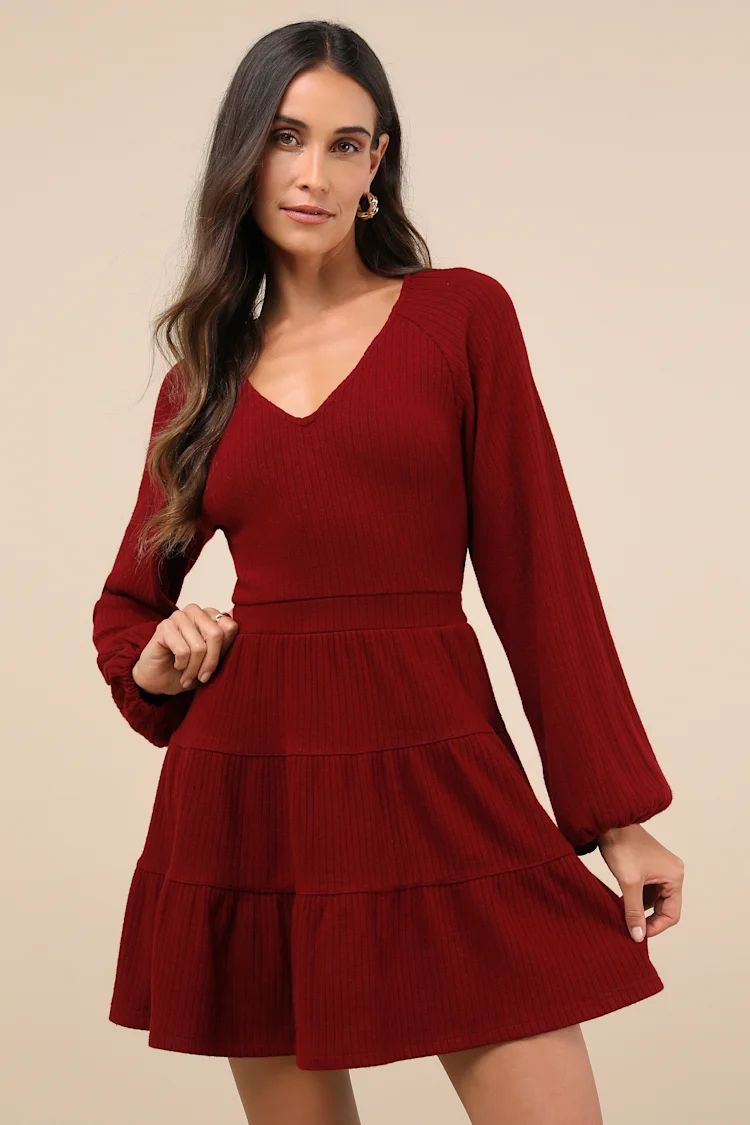 Adorable Option Wine Red Long Sleeve Mini Sweater Dress | Lulus