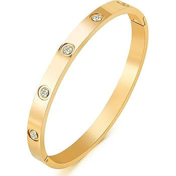 MVCOLEDY Jewelry 18 K Gold Plated Bangle Bracelet CZ Stone Hinged Stainless Steel with Crystal Ba... | Amazon (US)