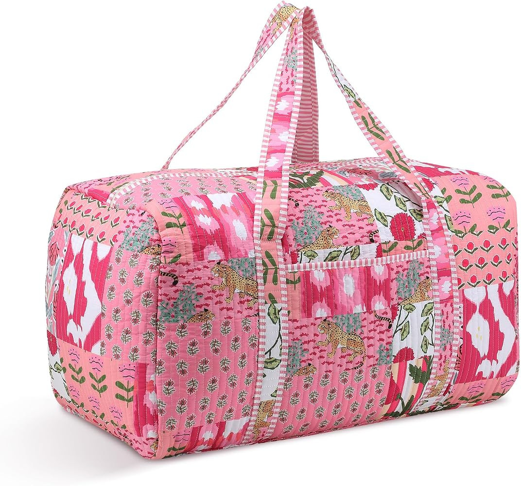 Large Cotton Patches Duffle Bags Block Print Quilted Fabric Weekender Bags for Women Holiday Gift... | Amazon (US)