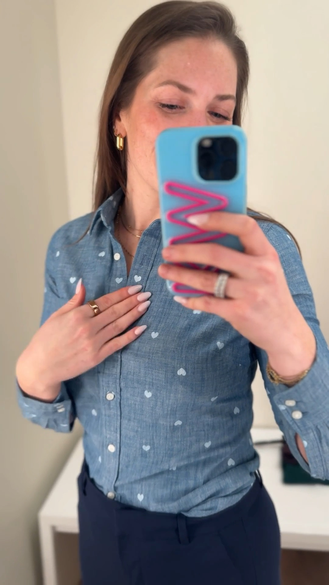 this adorable chambray heart button up has my entire heart! Perfect for not wanting to go over the top in celebrating vday  

#LTKValentine #LTKOver40 #LTKootd