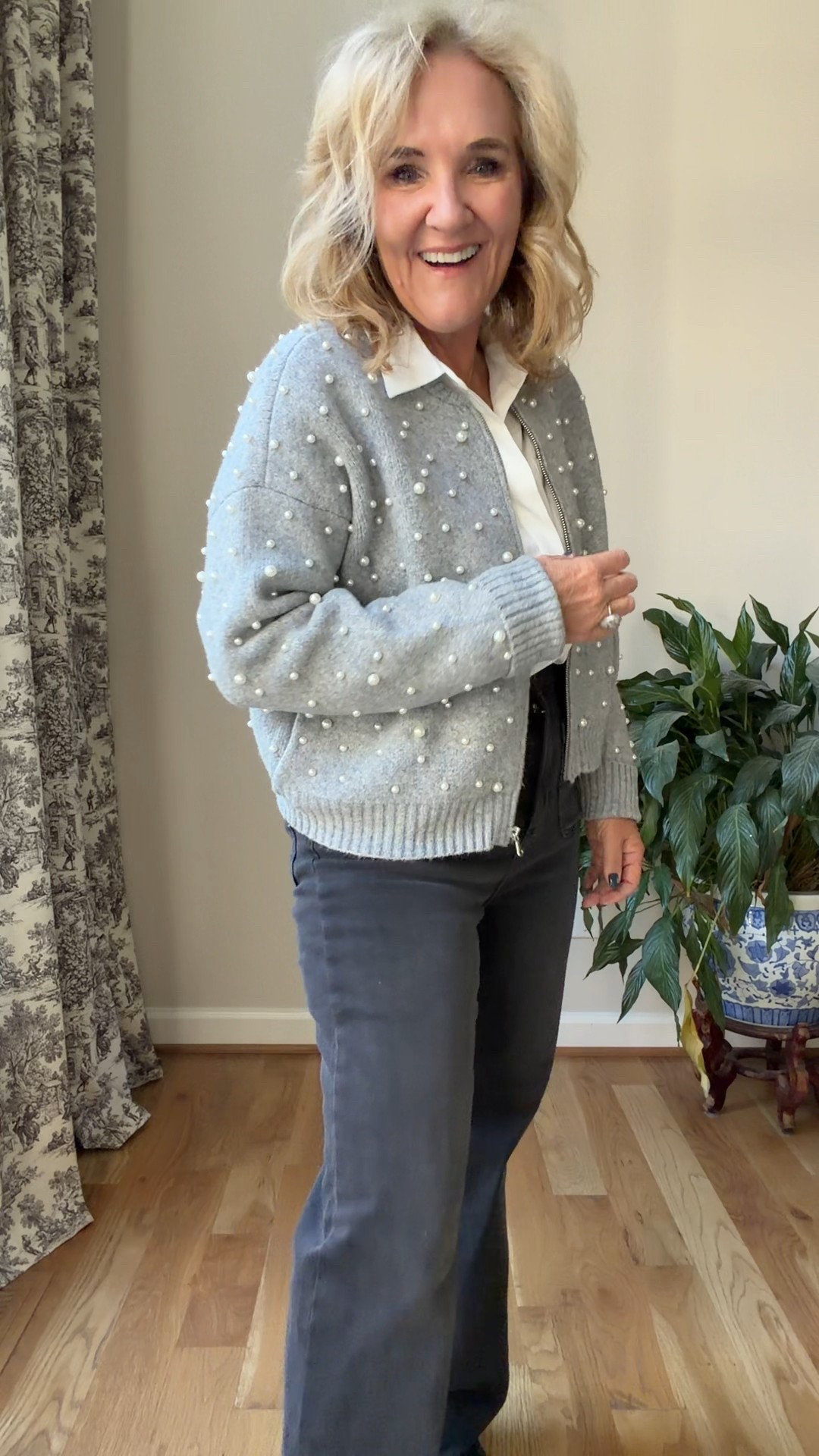 Jeans size 8. The black denim is full length. I’m 5’3 and going to need to cut or hem them. It’ll be worth jt!

All true size with the exception of the gray herringbone cardigan I sized up to a large. And the creamy white mock  neck I’m in a small.
Great white blouse perfect for layering. It is a Titch sheer? But nothing that a nude bra or a modesty Cami couldn’t help. I like it because sweaters and jackets just glide on.
This first turtleneck is fantastic comes in many colors
Plaid blazer I’m in a medium if you want to layer something more bulky underneath that you’re gonna have to size up
Pearl embellished bomber jacket is stunning, wearing a medium
Great, basic long sleeve T-shirts I wear a medium for a fitted look
Cropped puffer vest size medium

#LTKFindsUnder50 #LTKOver40 #LTKPetite

#LTKHoliday