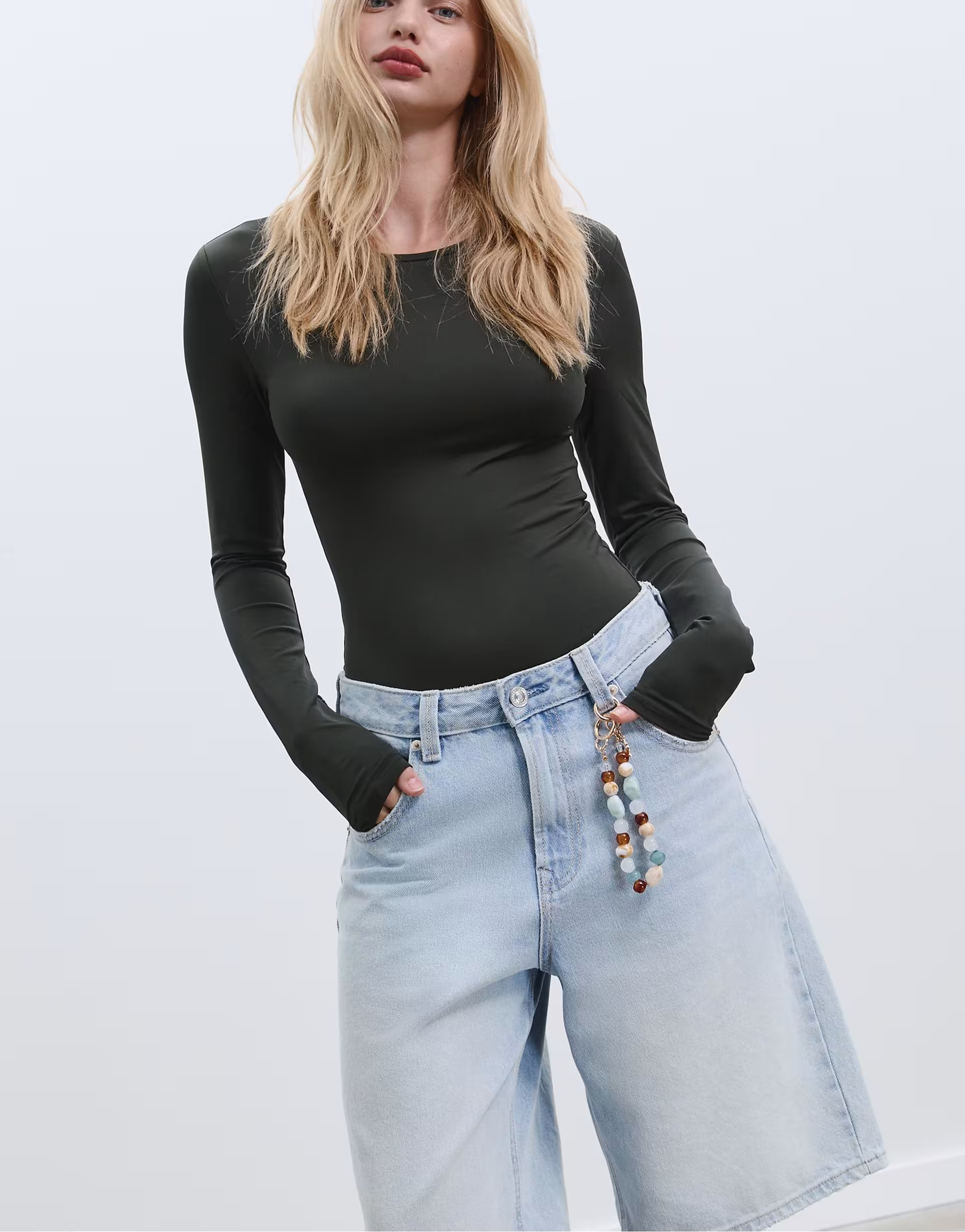 Stradivarius Long sleeve polyamide bodysuit in green | ASOS (Global)