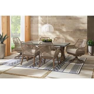 Hampton Bay Haymont 7-Piece Steel Wicker Outdoor Dining Patio Set with Beige Cushions FRS80961-ST... | The Home Depot