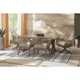 Hampton Bay Haymont 7-Piece Steel Wicker Outdoor Dining Patio Set with Beige Cushions FRS80961-ST... | The Home Depot