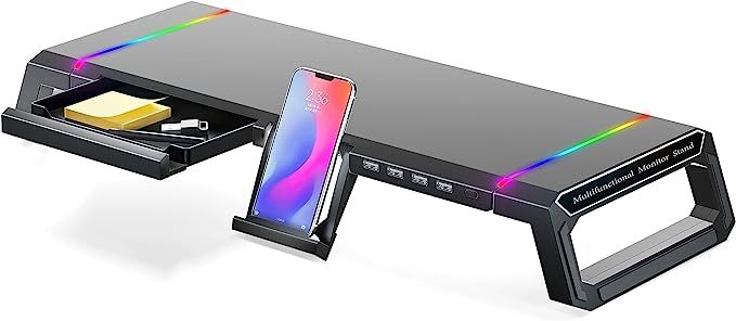 MOOJAY Monitor Stand for Desk RGB Gaming Lights with 4 USB 2.0, Foldable Computer Screen Riser wi... | Amazon (US)