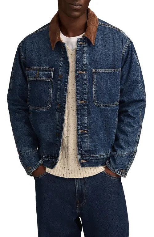 Lucky Brand Corduroy Collar Denim Jacket in High Altitute at Nordstrom, Size Large | Nordstrom