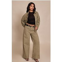 Petite Washed Khaki Denim Wide Leg Jeans | PrettyLittleThing UK