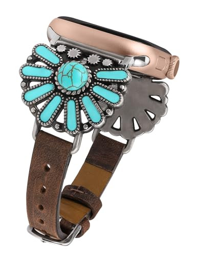 W-RARA Leather Band Compatible with Apple Watch Band Women 38/40/41/42/44/45/46/49mm, Boho Western Vintage Turquoise Ethnic Antique Style Strap for iWatch Series Ultra 2 SE 11 10 9 8 7 6 5 4 3 2 1 | Amazon (US)