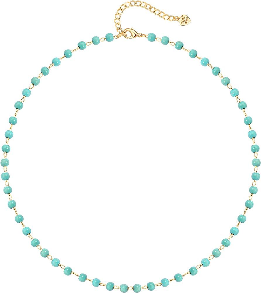 POTESSA Beaded Choker Necklaces for Women Girls Natural Turquoise Fluorite Malachite Stone Bohemi... | Amazon (US)