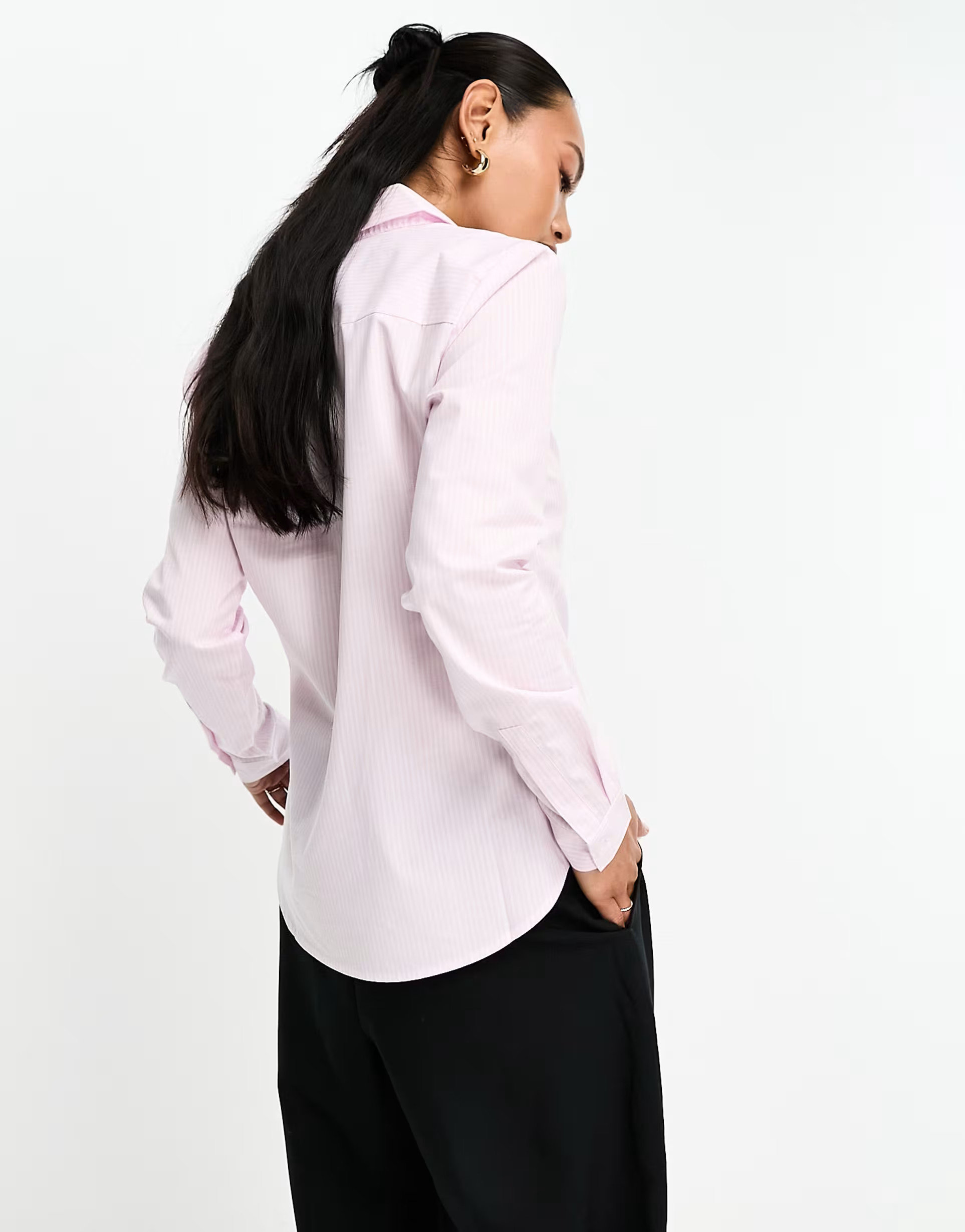 ASOS DESIGN long sleeve fitted stretch cotton shirt in pink & white stripe | ASOS (Global)