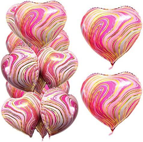 JONHAMWELBOR 20 Pack Pink Marble Heart Balloons 18 inch Pink Marble Foil Balloons Heart Shape Aga... | Amazon (US)