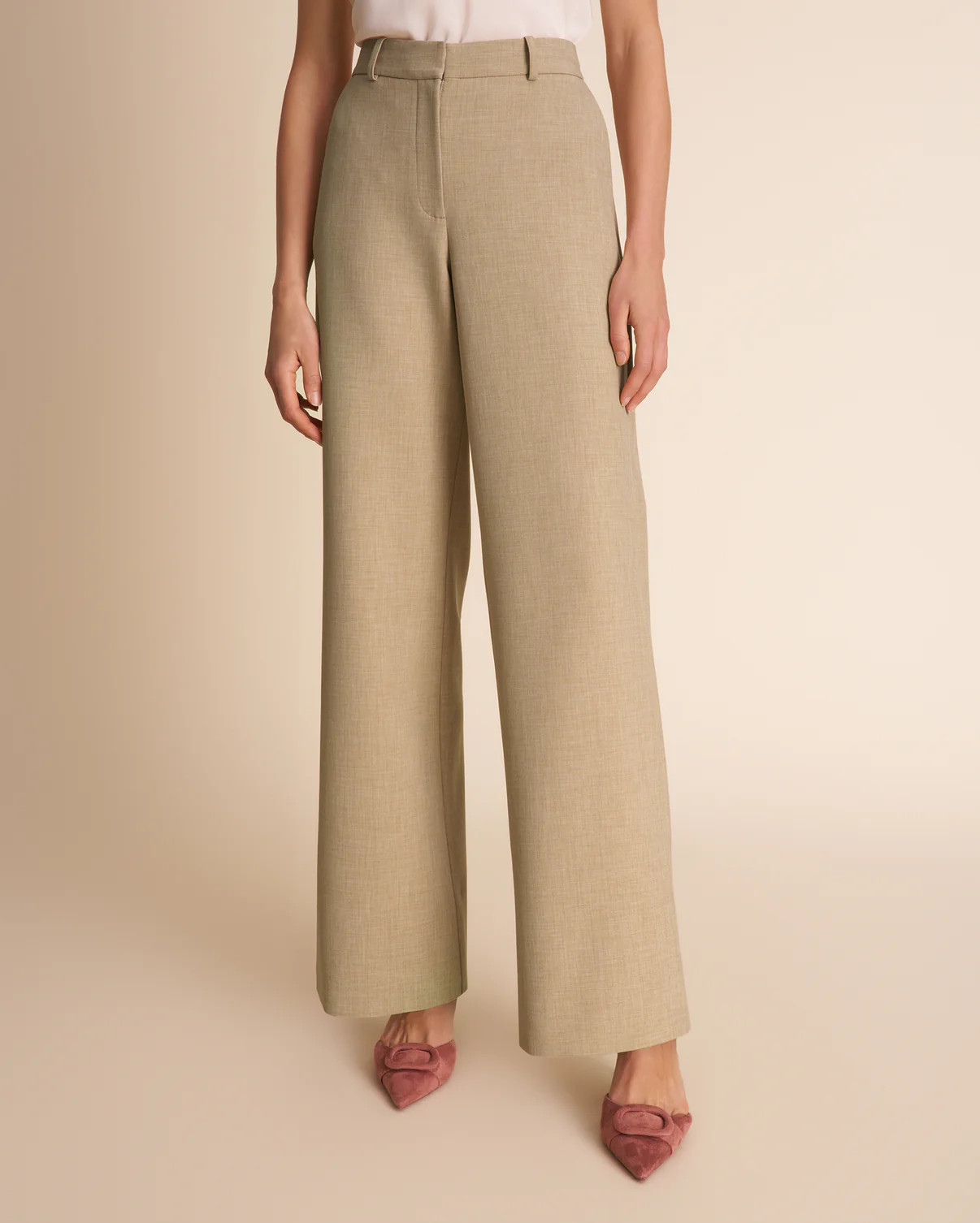 Tinsley Wide-Leg Trouser - Luxe Flex Suiting :: Beige Melange | MM LaFleur
