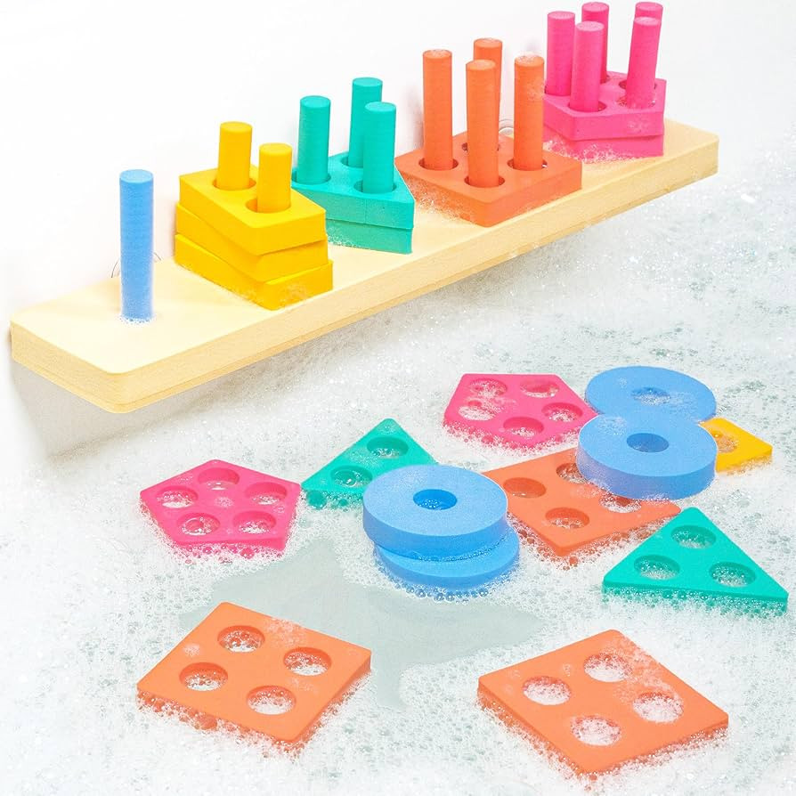 Tub Works® Splash, Stack & Sort™ Shape Sorter & Stacking Toddler Bath Toy | 20 Foam Pieces | C... | Amazon (US)