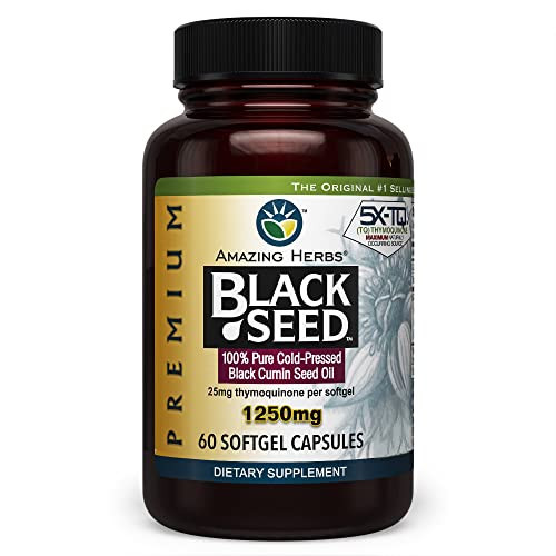 Amazing Herbs Premium Black Seed Oil Capsules - High Potency, Cold Pressed Nigella Sativa Aids in Digestive Health, Immune Support & Brain Function - 60 Count, 1250mg | Amazon (US)