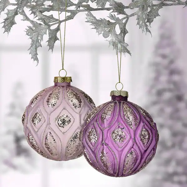 4" Frost Glass With Glitter Ball Ornament Set of 6 | Bed Bath & Beyond