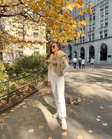 Kat Jamieson of With Love From Kat wears a neutral fall outfit. Tan sweater, ivory bodysuit, cream denim, Chanel bag.

#LTKstyletip #LTKSeasonal