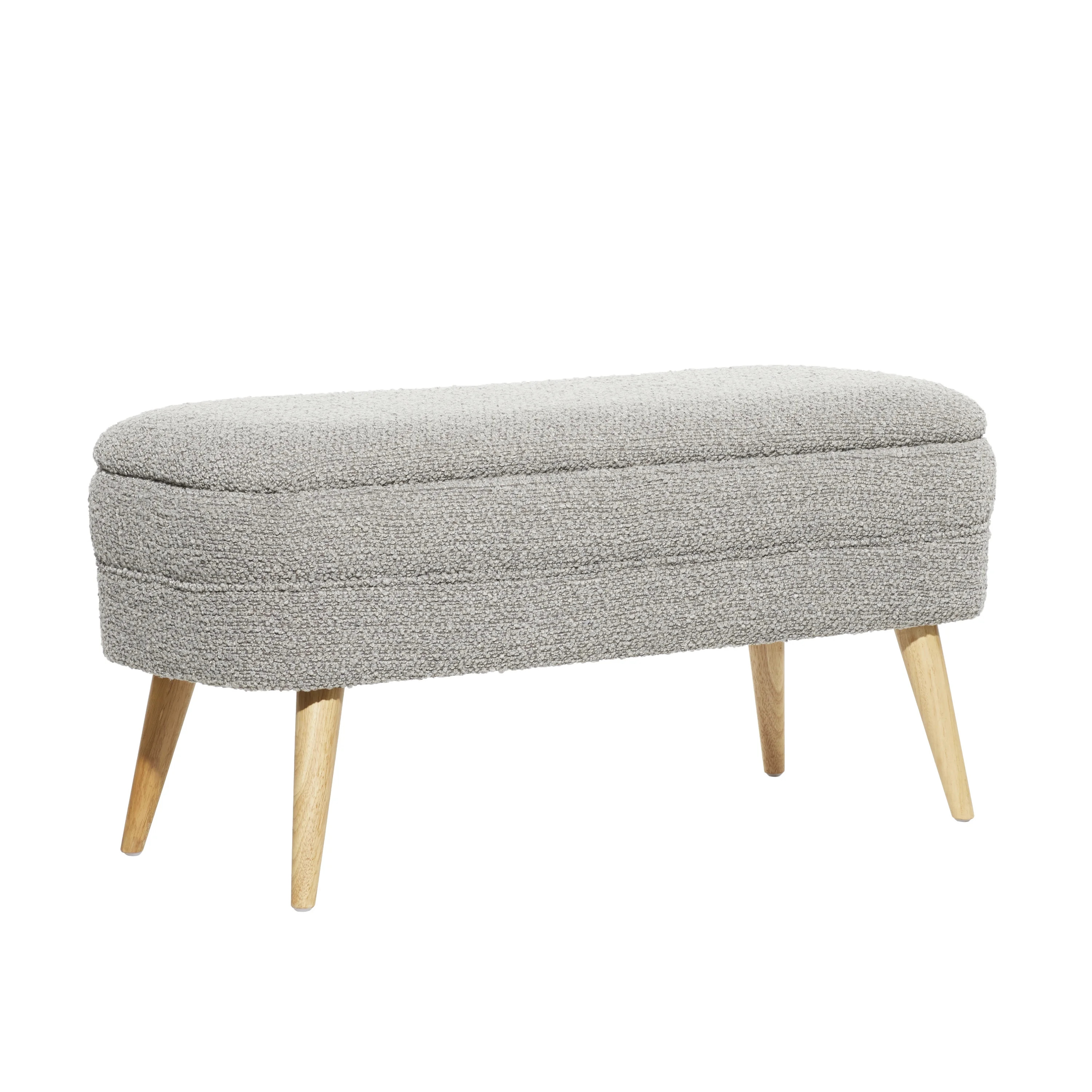 DecMode Polyester Rounded Upholstered Boucle Storage Bench with Wood Legs, Gray | Walmart (US)