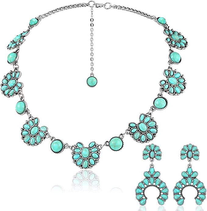 Bonuci Women Necklace Set Long Turquoise Beads Endless Vintage Jewelry Simulated Collar Western N... | Amazon (US)