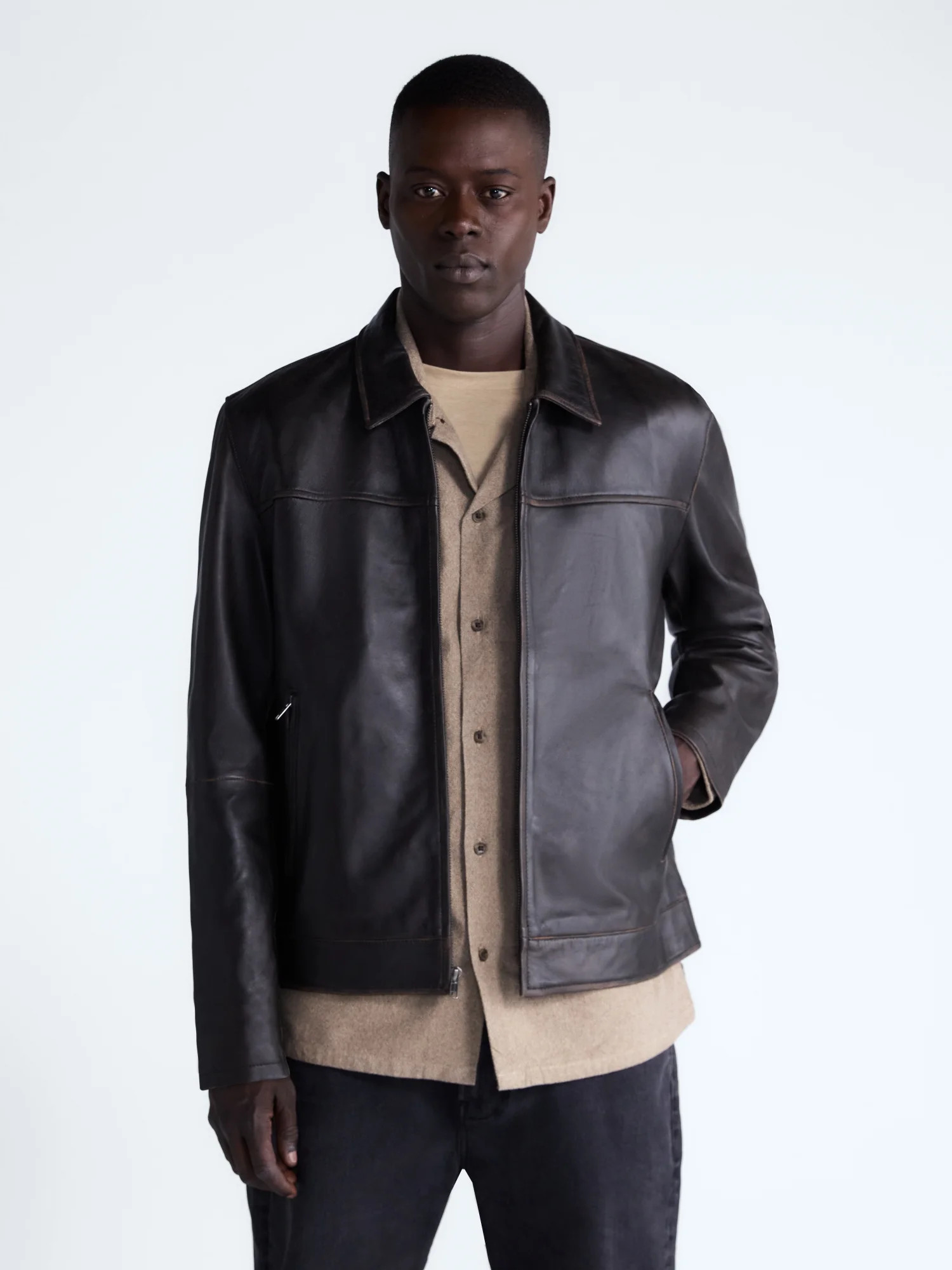 Free Assembly Men's Leather Jacket with Zip Pockets, Sizes XS-2XL | Walmart (US)
