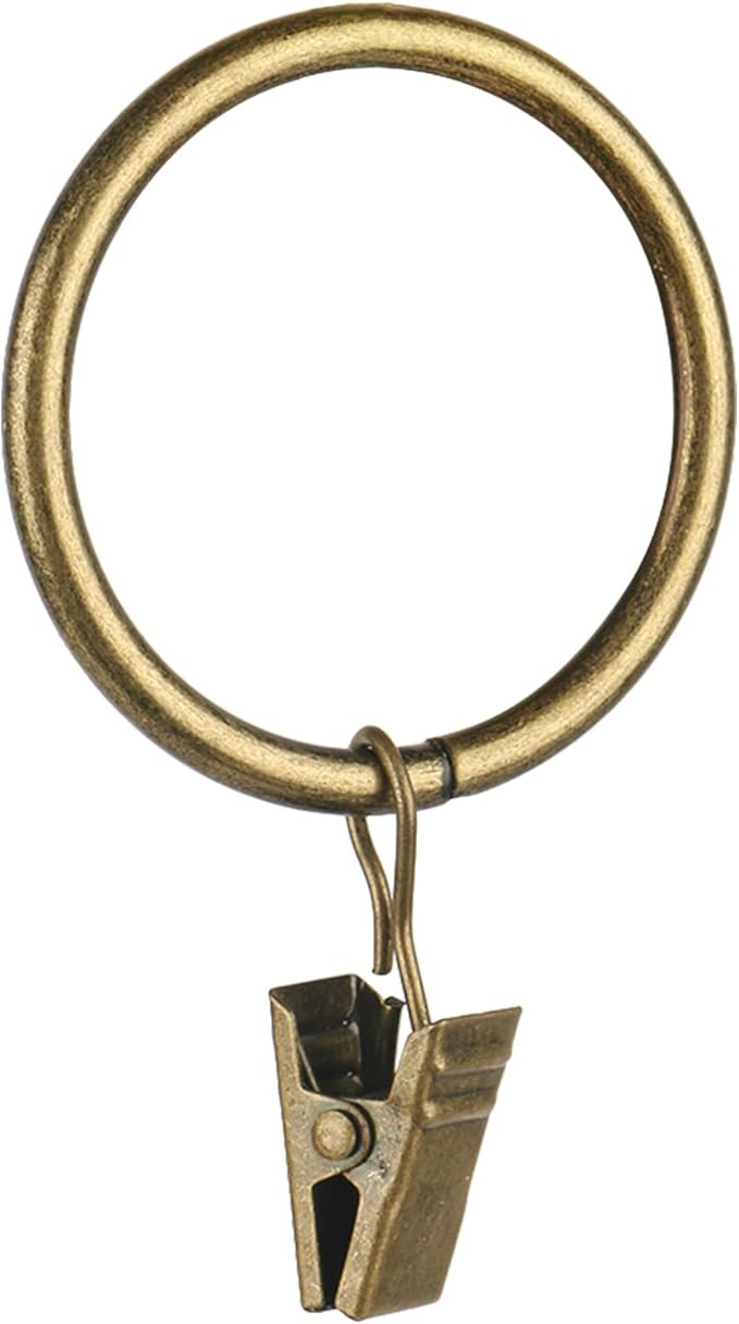 30 PCS Antique Brass Clips Curtain Hooks for Curtain Rod, This Drapery Curtain Ring with Clips Ho... | Amazon (US)