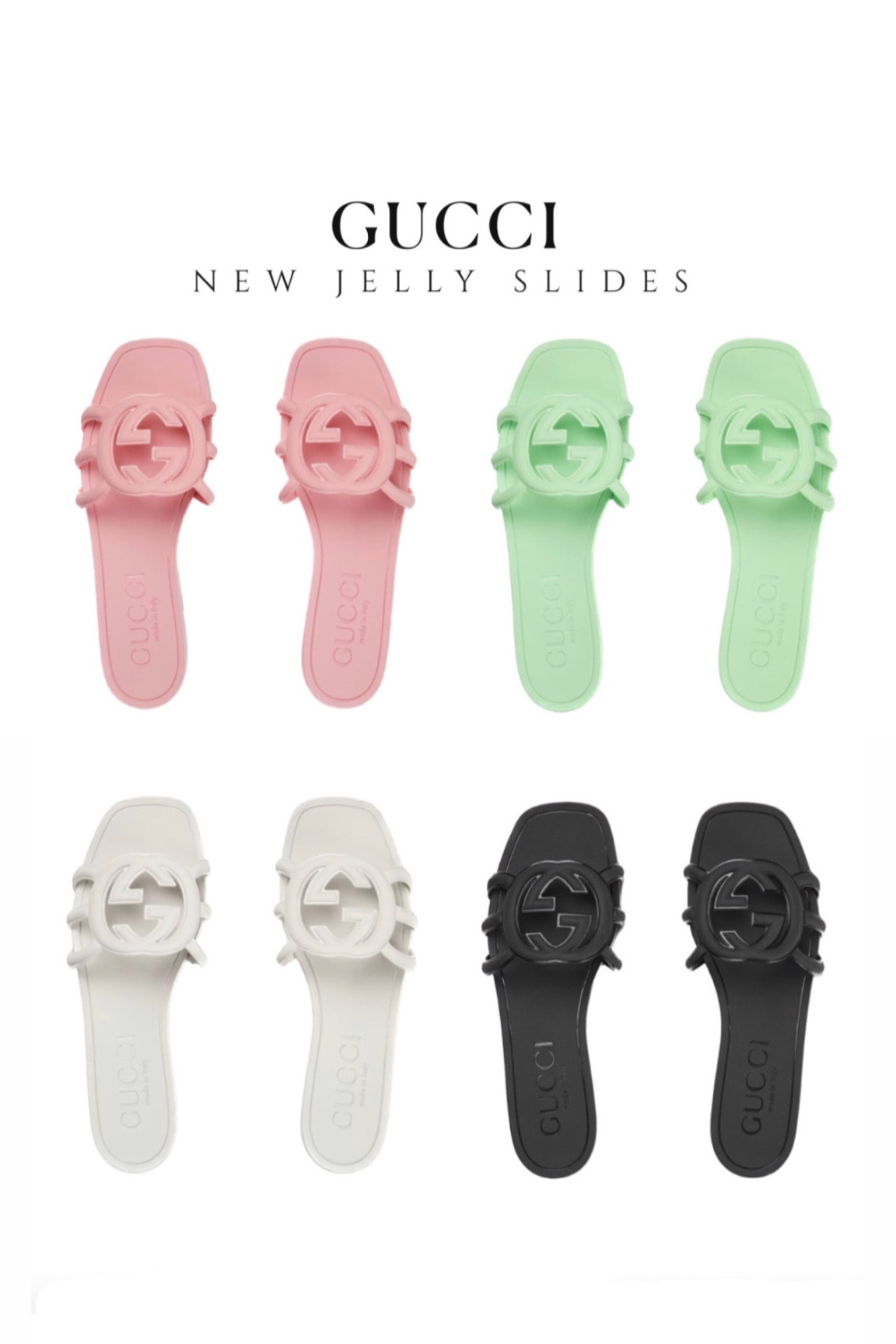 New Gucci Jellies perfect for spring and summer! Gucci jelly sandals, pool slides, beach sandals, designer jelly sandals rubber sandals pink sandals green black and white shoes 

#LTKfindsunder50 #LTKstyletip #LTKshoecrush