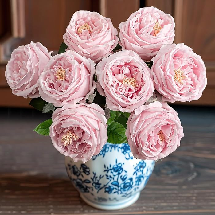 4 Pcs Real Touch Peonies Artificial Flowers, 3.5'' Big Bloom Austin Rose Peony Latex Fake Flower ... | Amazon (US)