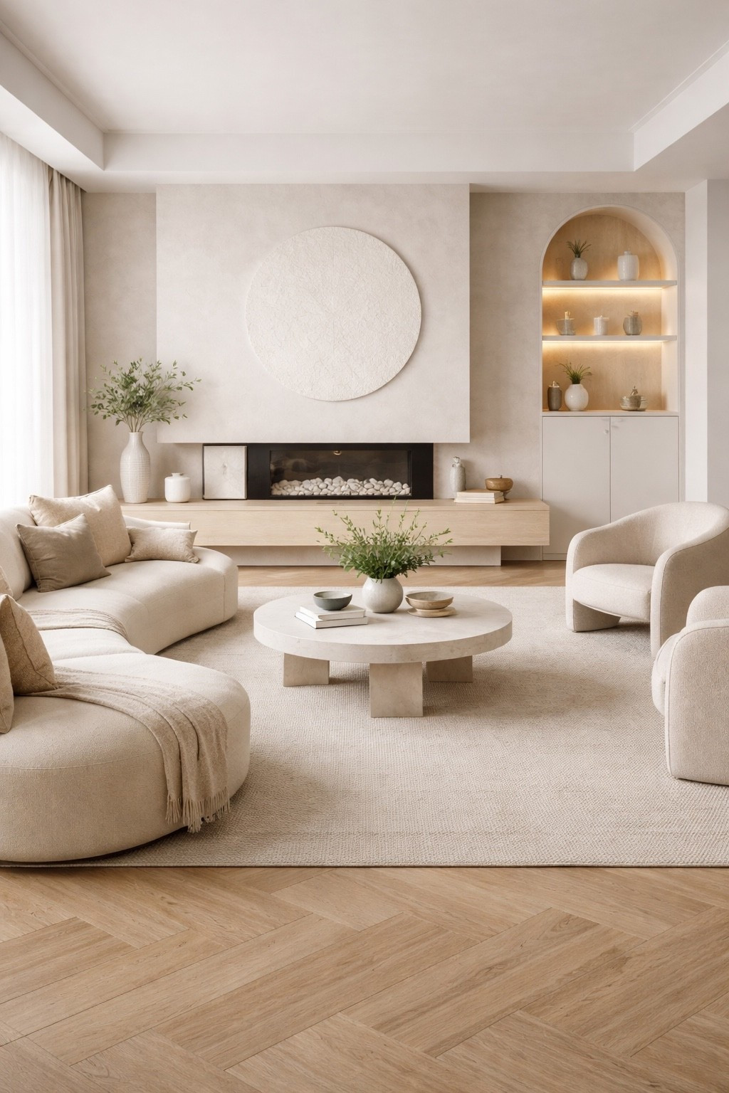 A calm neutral living room with curved seating, warm wood tones, and a clean modern organic feel.

#livingroomideas #neutral livingroom #modernlivingroom #minimalhome #neutralhome #livingroomdecor #homedecor #interiordesign #organicmodern #warmminimalism #beigehome #cozyhome #softminimalism #curvedfurniture #fireplacedesign #coffeetabledecor #homeinspo #designinspo #wayfairhome #ltkhome #ltkdecor #ltkdesign #ltkfinds #ltkit #shopthelook #pinteresthome #neutraldecor #serenehome #modernhome #decorinspo