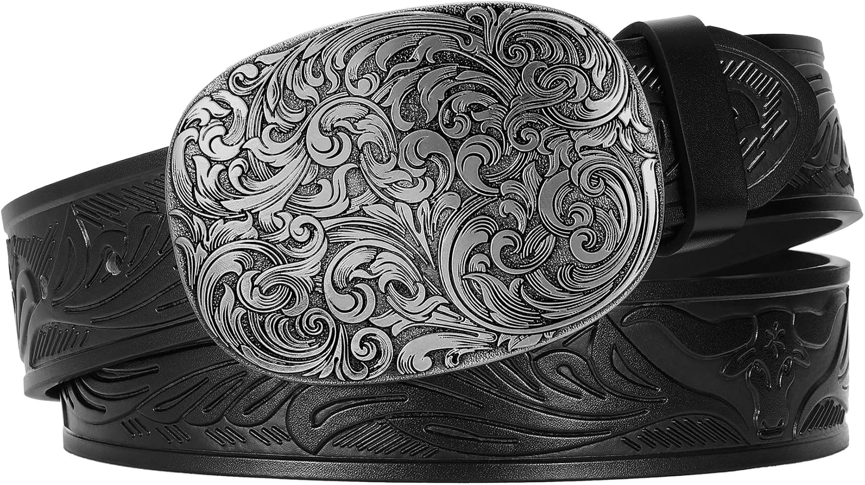 Western Belt for Men Women Cowboy Leather Belt Western Buckle Belt Embossed Leather Belt Men Engr... | Amazon (US)