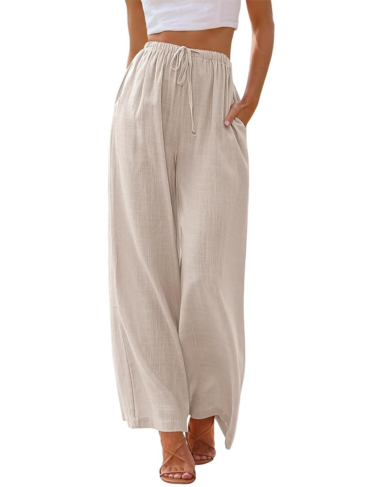 LILLUSORY Women's Linen Summer Palazzo Pants Flowy Wide Leg Beach Pants with Pockets | Amazon (US)