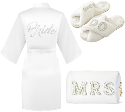 Bride To Be Gift Set - Makeup Bag, Slippers, Robe, Hair Clip - Wedding Gifts | Amazon (US)