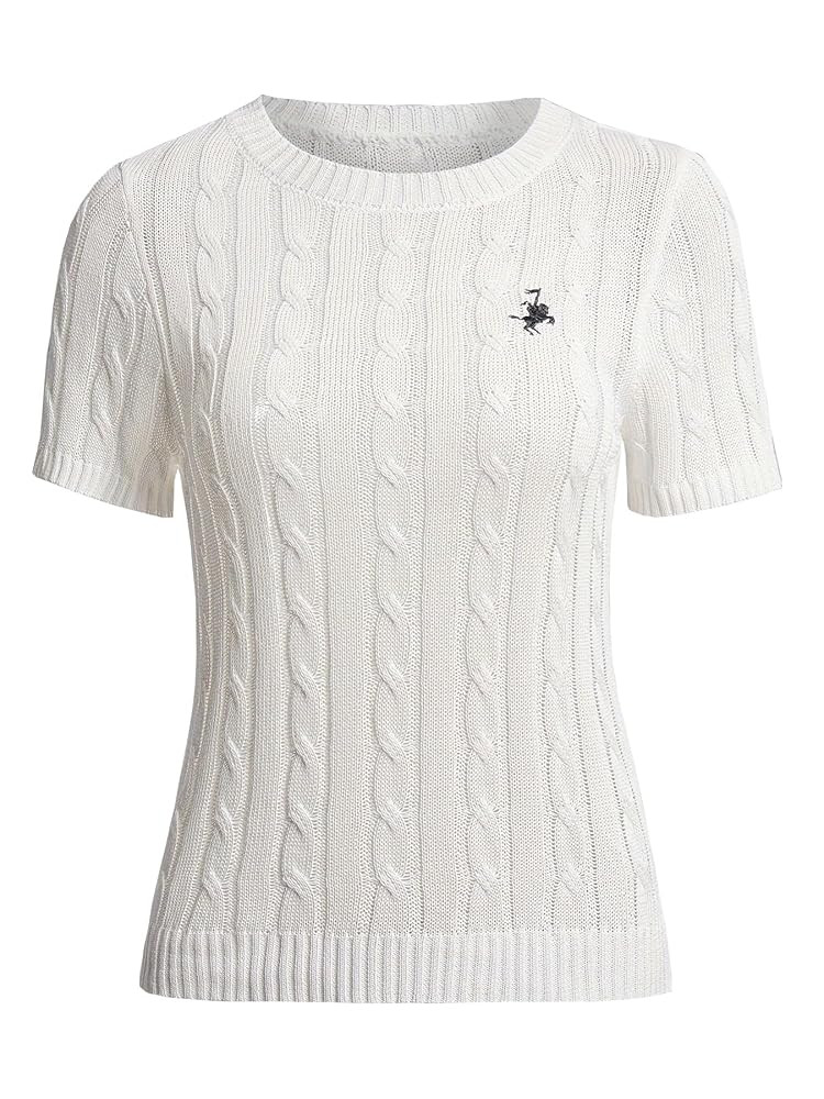 Women’s Short Sleeve Crew Neck Ribbed Top with Twisted Flower Embroidery, Pullover Knit Sweater | Amazon (US)