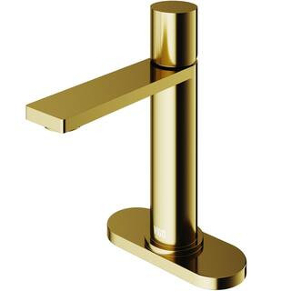 VIGO Halsey Single Handle Single-Hole Bathroom Faucet Set with Deck Plate in Matte Brushed Gold V... | The Home Depot