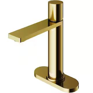 VIGO Halsey Single Handle Single-Hole Bathroom Faucet Set with Deck Plate in Matte Brushed Gold V... | The Home Depot