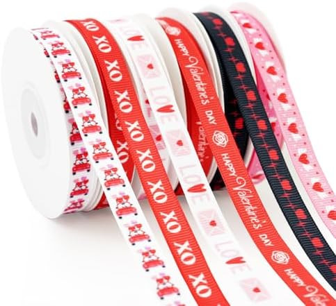 6 Rolls Valentine’s Day Ribbons-3/8 Inch Heart Love XO Satin Ribbons 60Yard Fabric Holiday Craf... | Amazon (US)