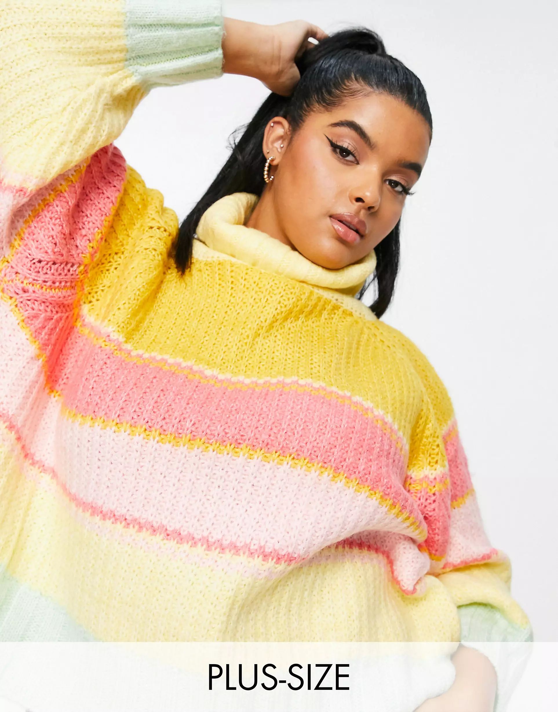 Pieces Curve roll neck sweater in pastel stripe | ASOS (Global)