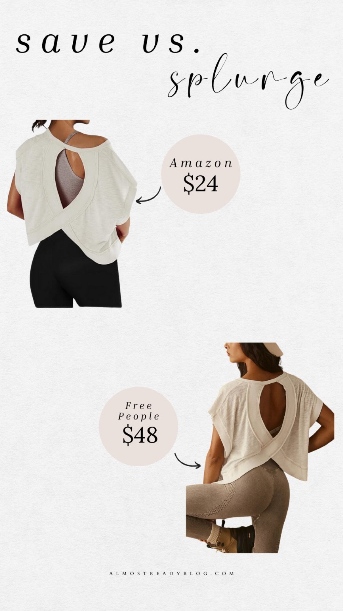 Save vs splurge, look for less, active tee, free people tee, amazon activewear 

#LTKFindsUnder100 #LTKFindsUnder50