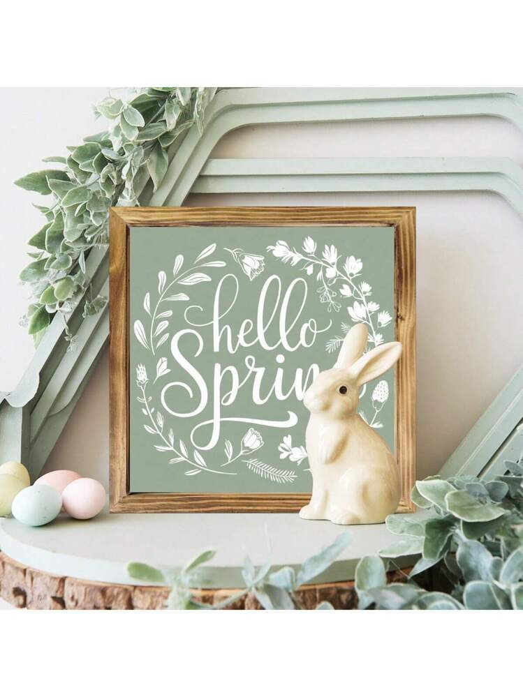 Rustic Wooden "Hello Spring" Sign - 8x8 Inch Farmhouse Decor For Home, Living Room, Kitchen, Offi... | SHEIN