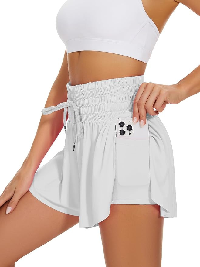 High Waist Flowy Athletic Shorts for Women Butterfly Shorts High Rise Workout Gym Shorts | Amazon (US)