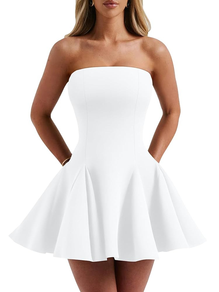 DAAWENXI Women's Sexy Summer Strapless Mini Dress Homecoming Off Shoulder Sleeveless Party Club S... | Amazon (US)