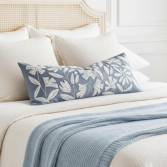 Amazon.com: BlissBlush 14x36 Lumbar Pillow Cover for Bed, Grayish Blue Rectangular Long Throw Pil... | Amazon (US)