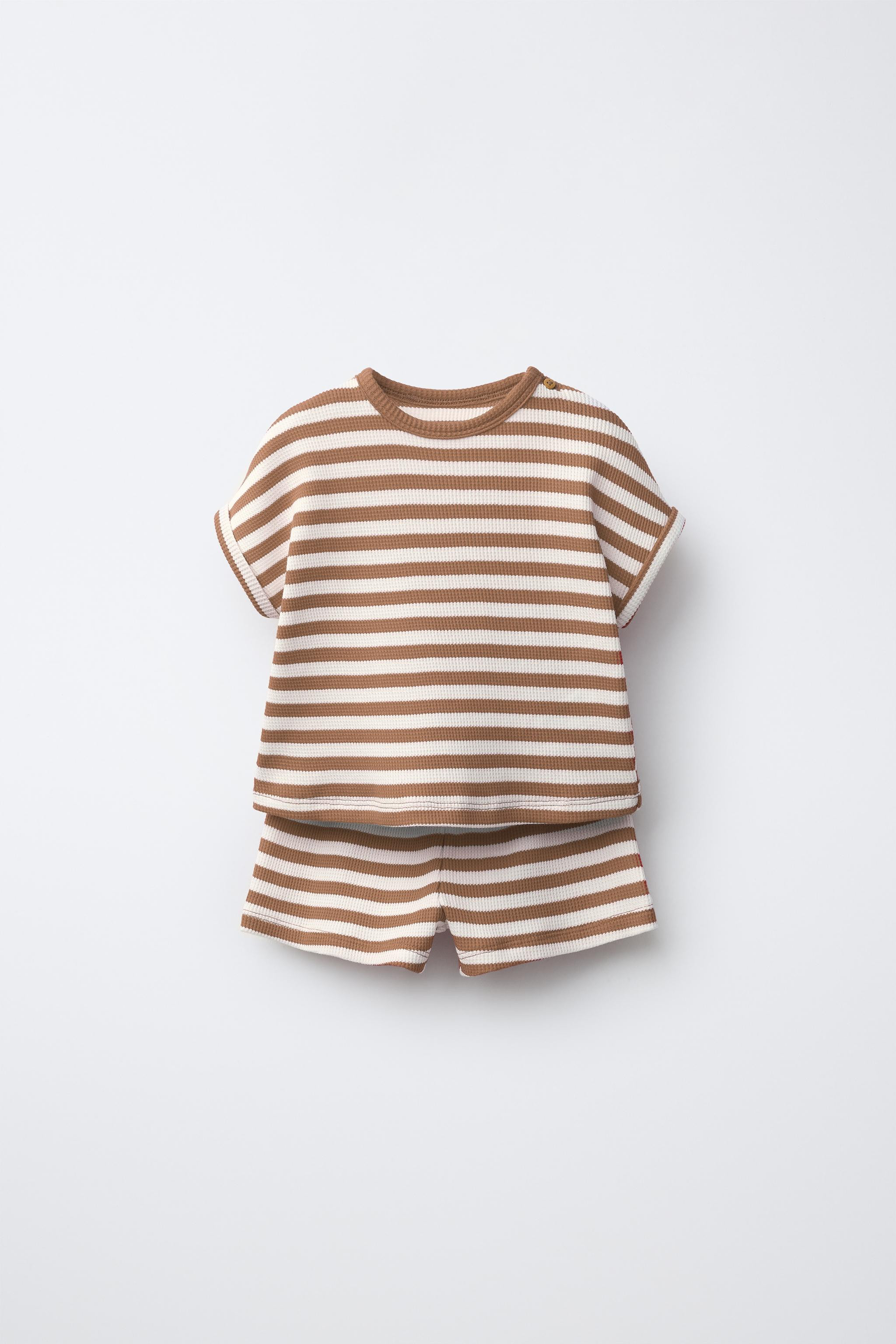 STRIPED WAFFLE SHIRT AND BERMUDA SET | Zara US
