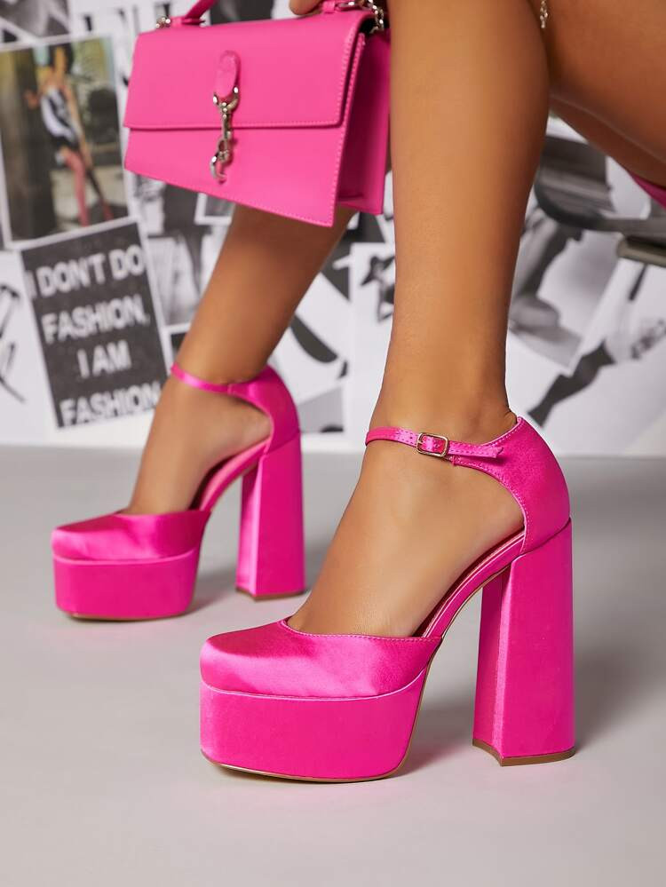 Statement Ankle Closure Chunky Heel Pumps | SHEIN