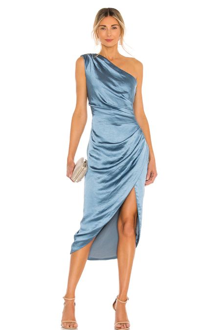 This blue one shoulder silky dress is a best seller! Perfect spring wedding guest dress.

#LTKwedding