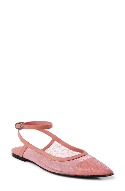 Free People Jules Glitter Mesh Pointed Toe Ankle Strap Flat in Cloud Pink at Nordstrom, Size 7 | Nordstrom