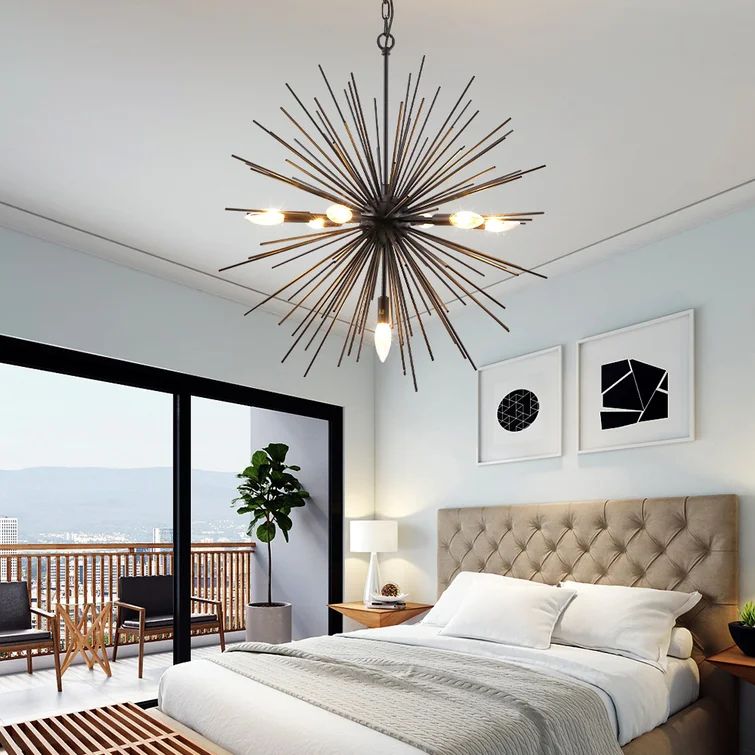 Pettisville 7 - Light Sputnik Chandelier with Wrought Iron Accents | Wayfair North America