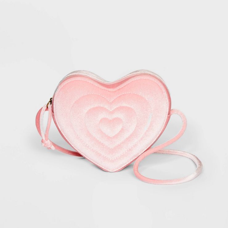 Girls' Velvet Heart Shaped Crossbody Bag - Cat & Jack™ Pink | Target