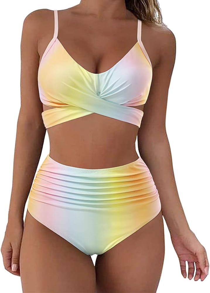 SUUKSESS Women Wrap Bikini Set Push Up High Waisted 2 Piece Swimsuits | Amazon (US)