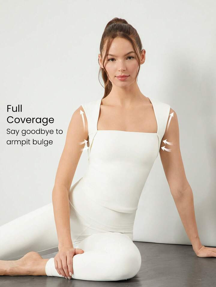 GLOWMODE FeatherFit™ Full Underarm Hip Length Square Neck Basic Tank Top Low Impact Yoga Pilates Studio Daily Removable Cups | SHEIN