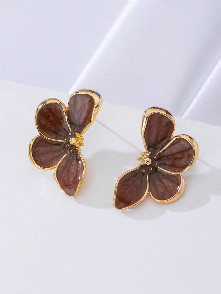 1 Pair Handpainted Enamel Drip Oil Golden Earrings, Surprise Gift For Daily Wear, Birthday, Mothe... | SHEIN
