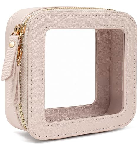 Clear Makeup Bags Case,TSA Approved Toiletry Bag with Zipper,Mini Clear Makeup Pouch Purse Small Organizer Fit Carry-on Travel Car Essentials Storage,Clear Cosmetic Bags with Handle (Mini Beige) | Amazon (US)